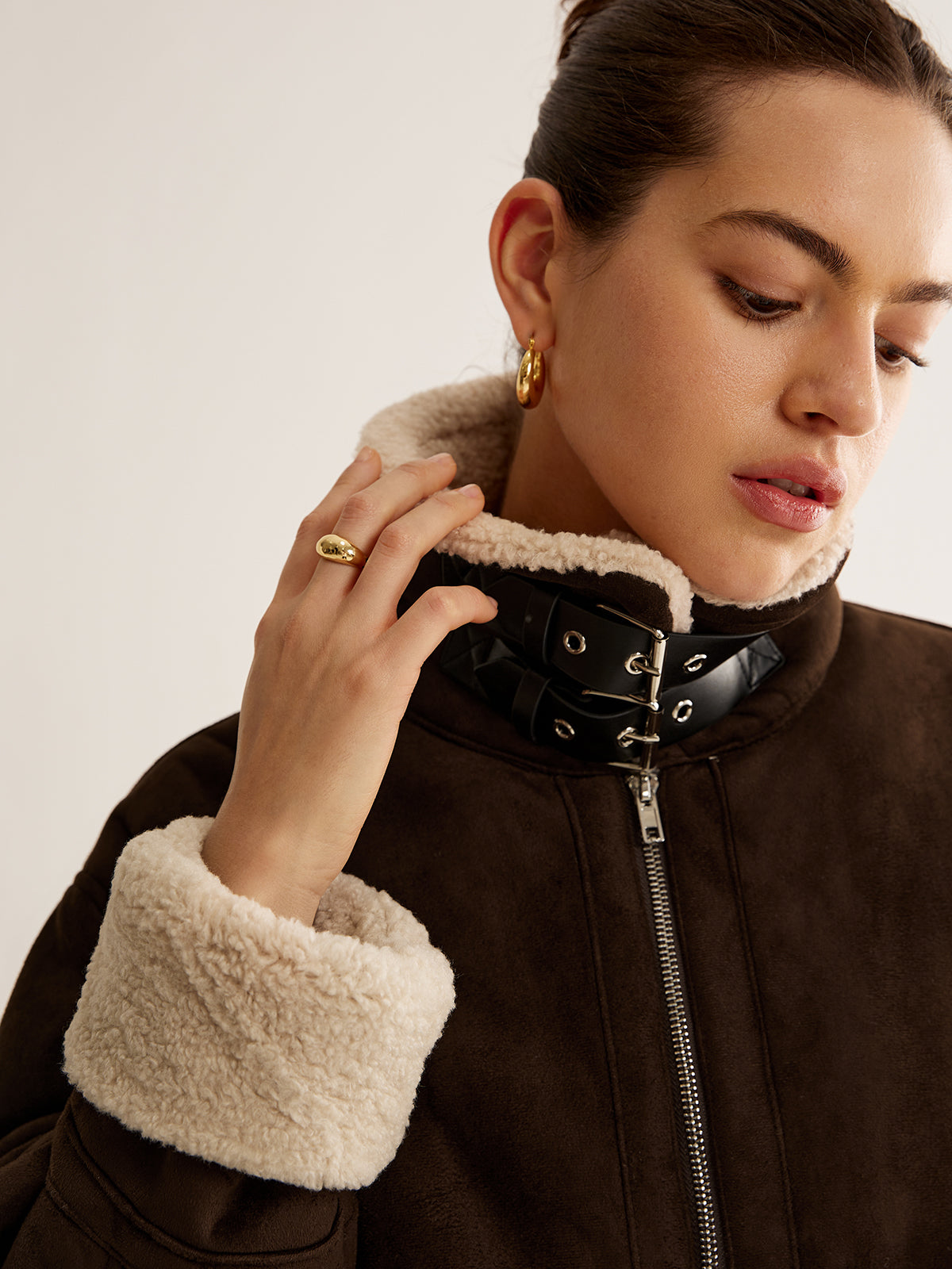 Veste vintage marron doublée en polaire avec coupe décontractée