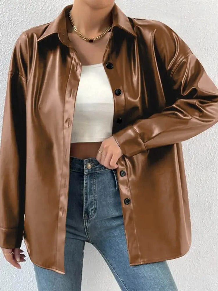 Veste aviateur en cuir vintage avec revers et fermeture à boutons