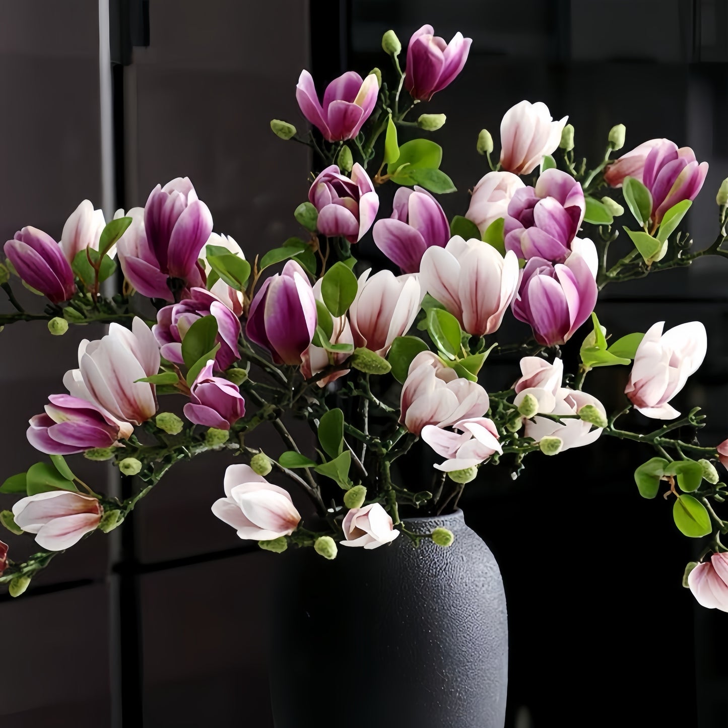 Élégant Ensemble de 4pcs Fleurs de Magnolia en Soie 68cm