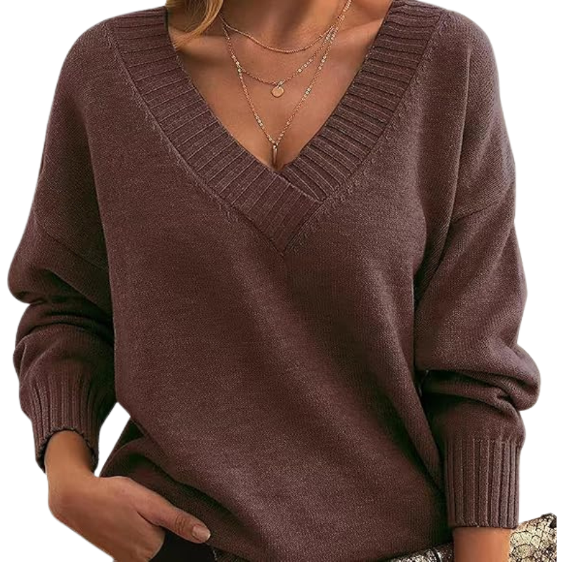 Pull Décontracté Doux Luxe pour Femme à Col en V