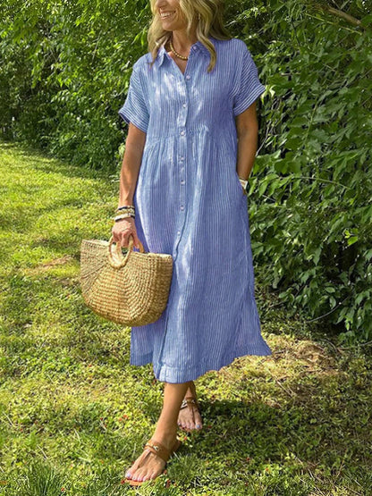 Robe chemise rayée pour femme avec revers et boutons