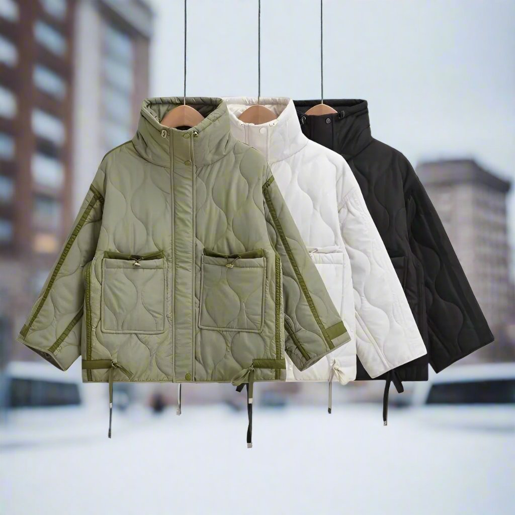 Veste en coton pour femmes longueur hanches avec col montant et cordon de serrage