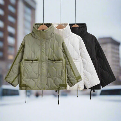 Veste en coton pour femmes longueur hanches avec col montant et cordon de serrage