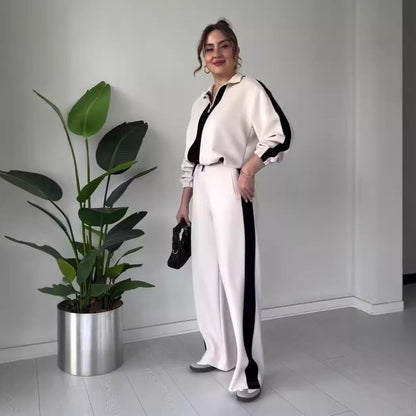 Ensemble chic 2 pièces avec haut à col à fermeture éclair et pantalon