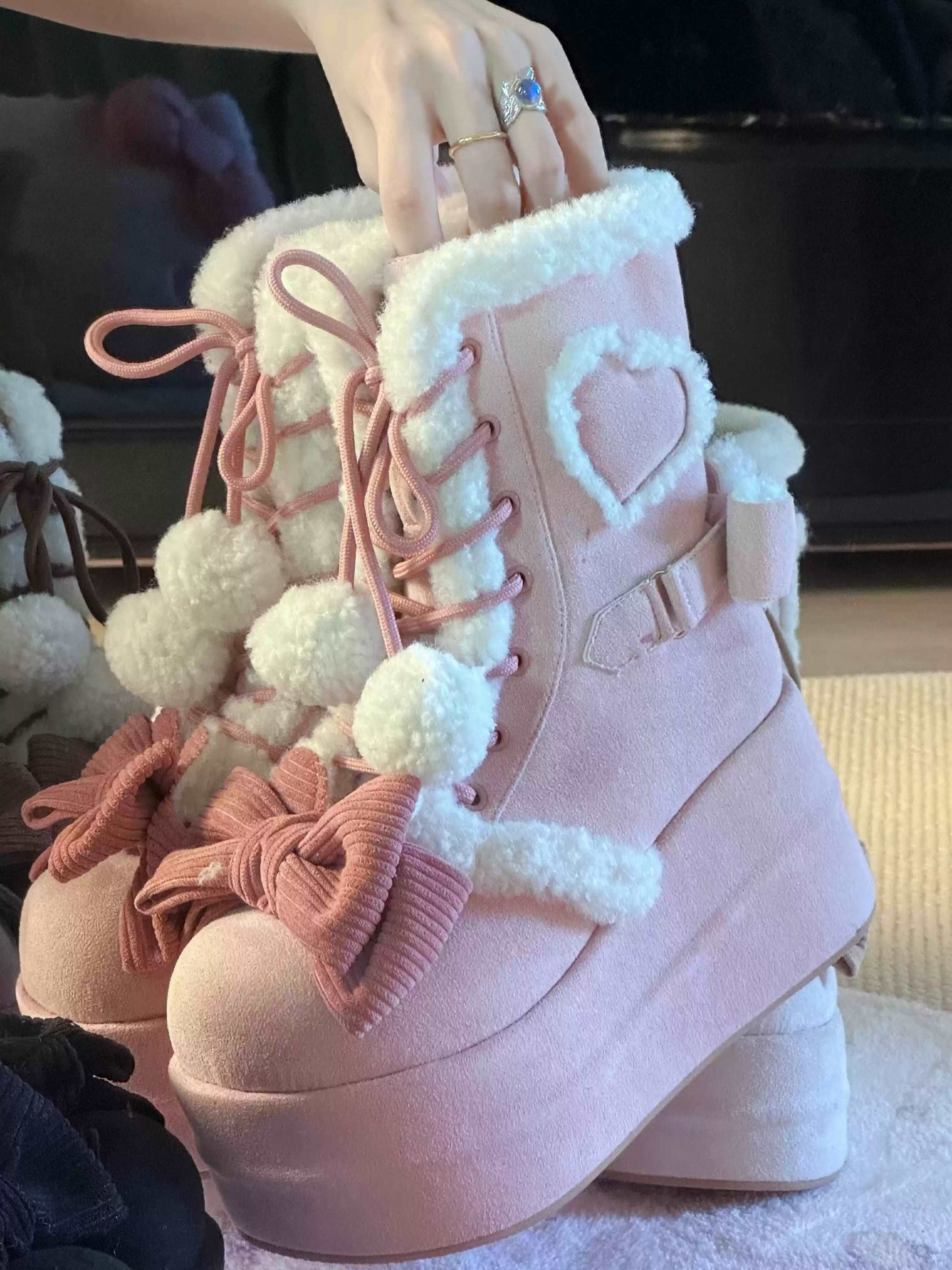 Bottes d'hiver confortables en rose et crème