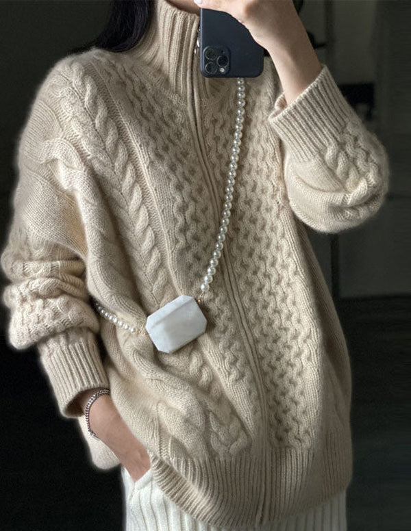 Pull Beige Oversize à Motifs pour Femmes