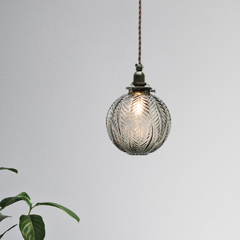 Lampe suspendue en verre à plumes coloniale