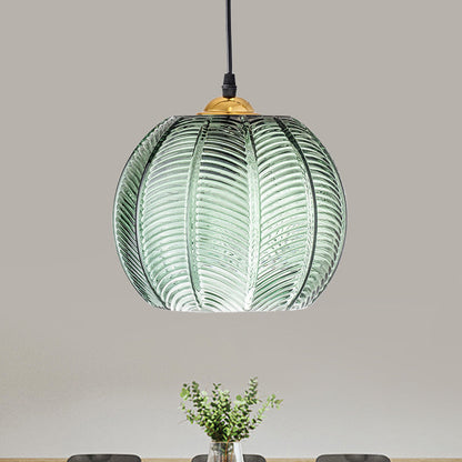 Lampe pendante rétro en verre strié vert