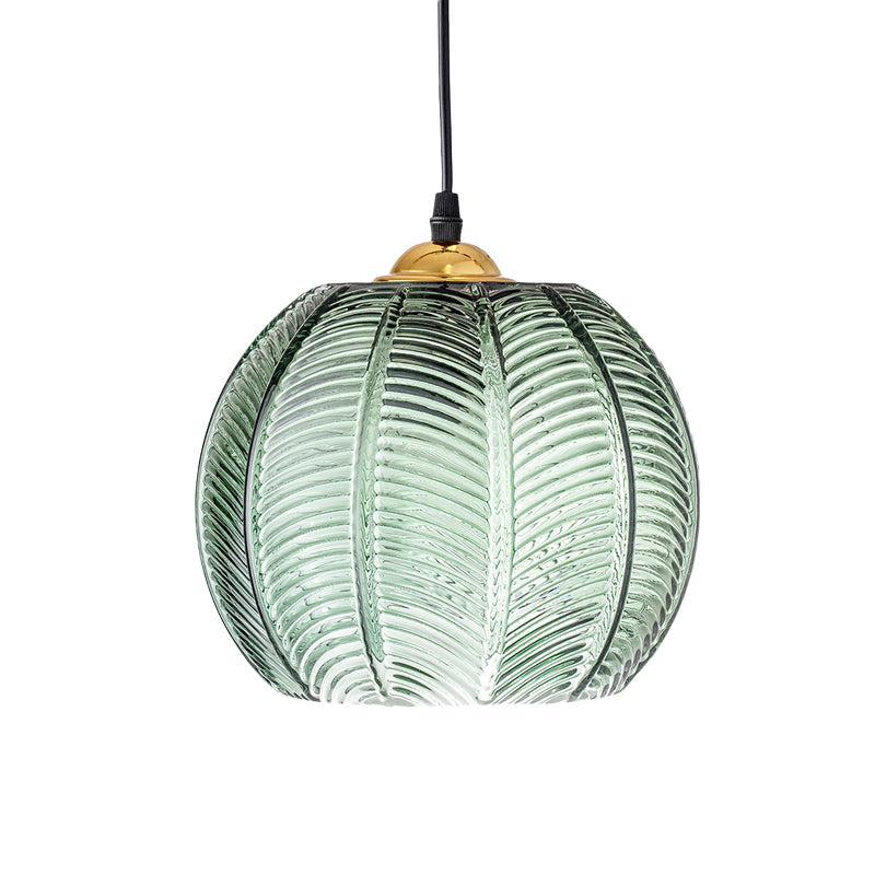 Lampe pendante rétro en verre strié vert