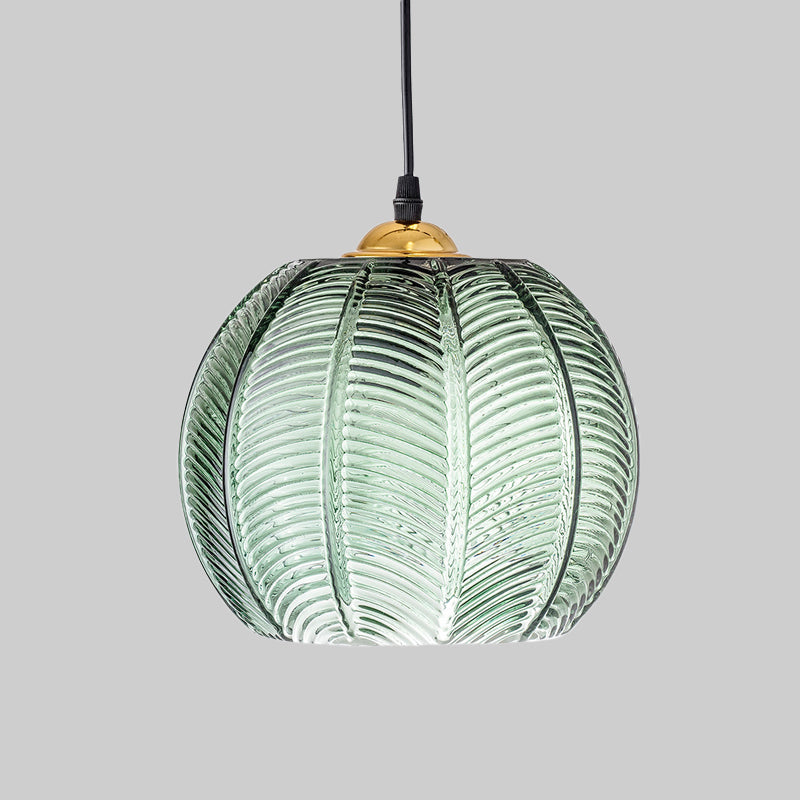 Lampe pendante rétro en verre strié vert