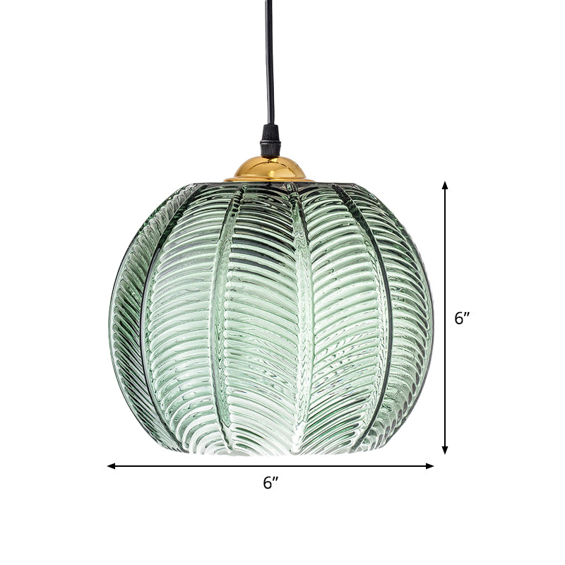 Lampe pendante rétro en verre strié vert