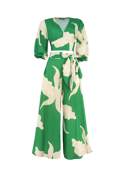 Ensemble Femme À Fleurs Avec Haut Col V Et Pantalon