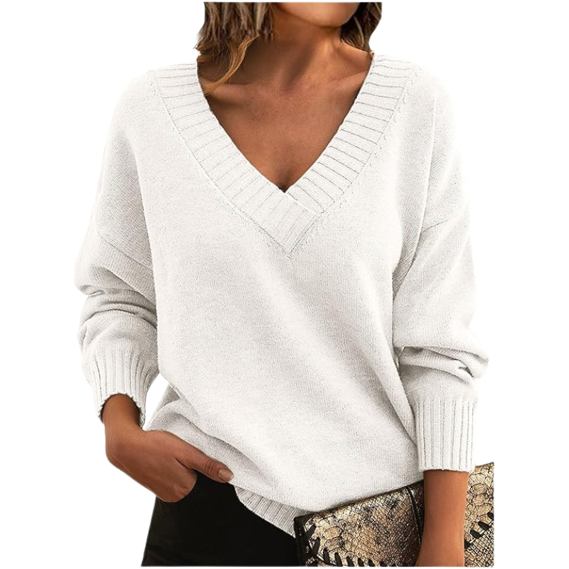 Pull Décontracté Doux Luxe pour Femme à Col en V