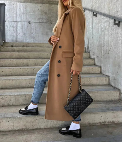 Manteau chic ceinturé à double boutonnage avec poches