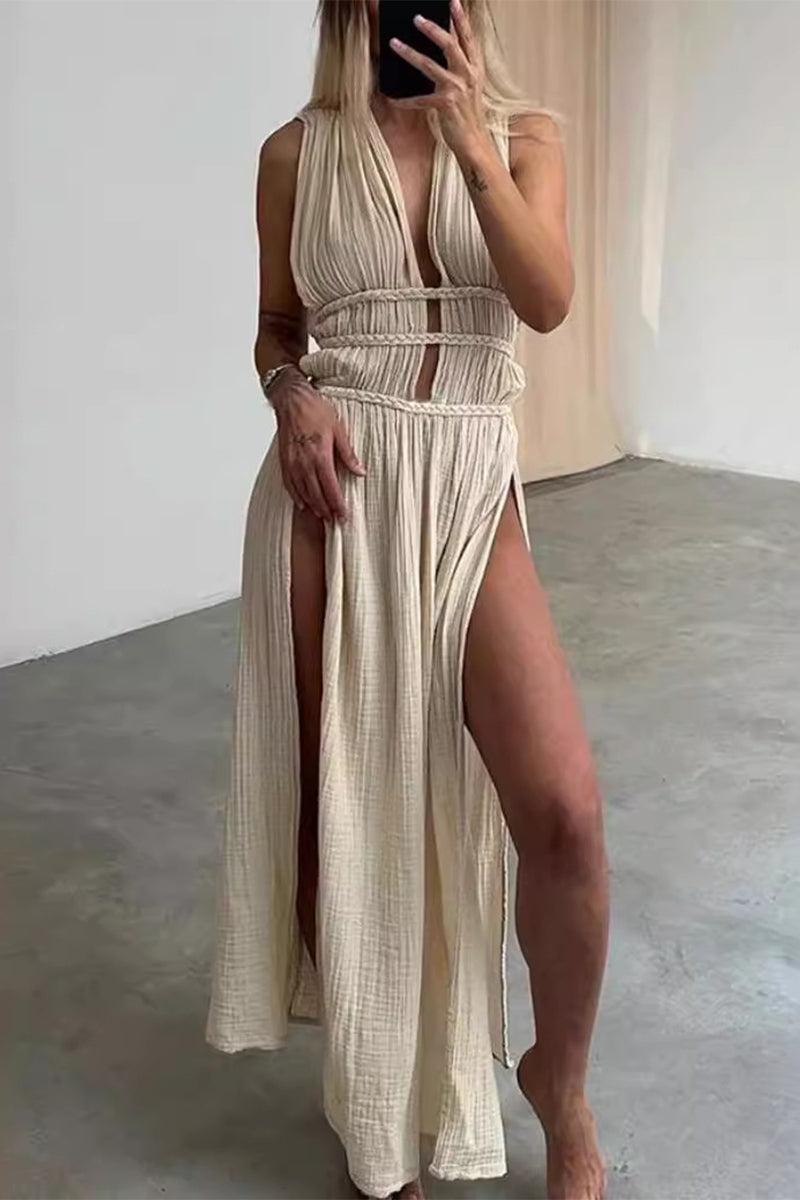 Robe de plage bohème à col en V et fente