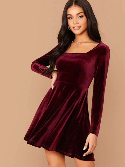 Robe En Velours À Manches Longues Pour Femme