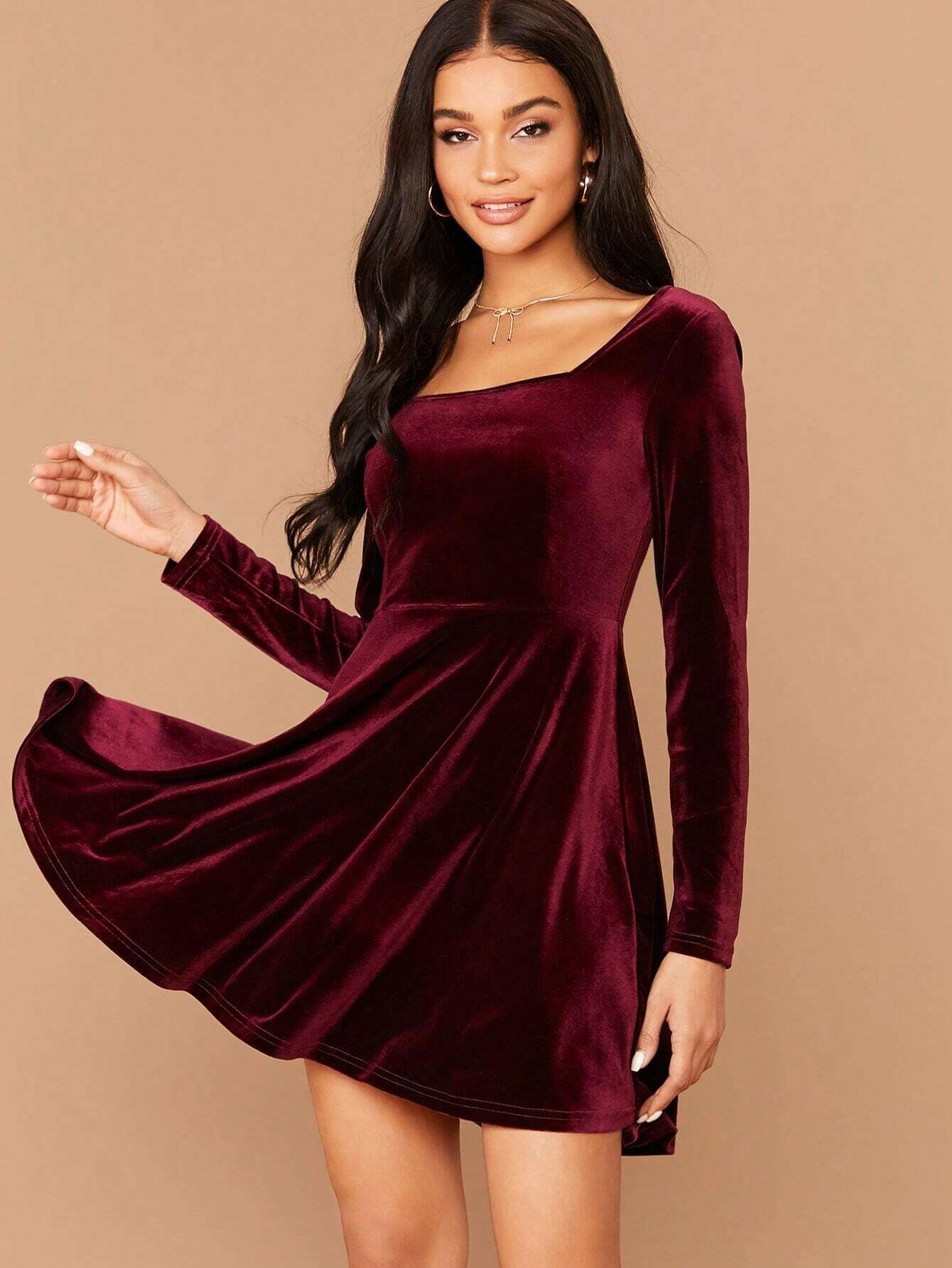 Robe En Velours À Manches Longues Pour Femme