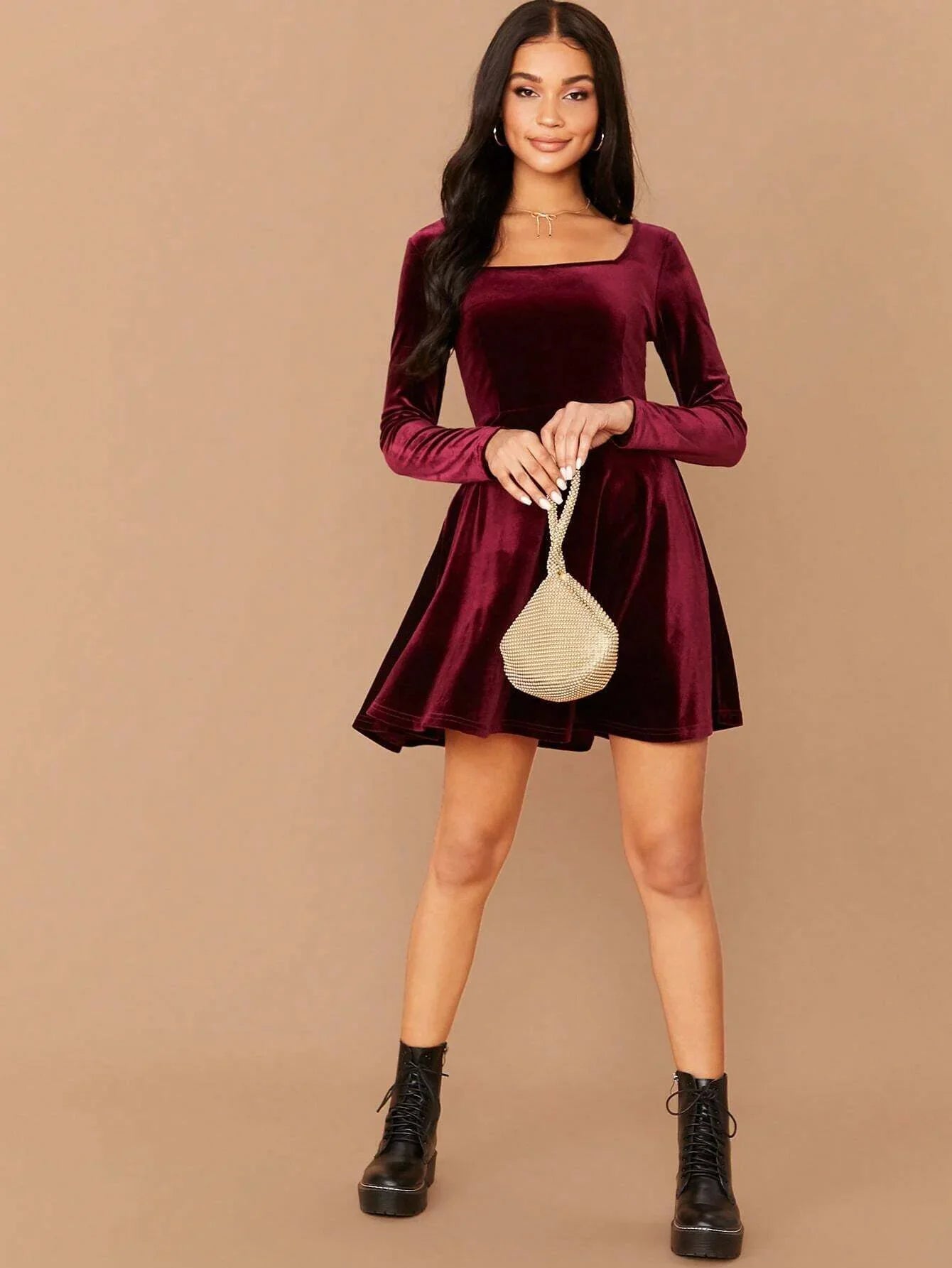 Robe En Velours À Manches Longues Pour Femme