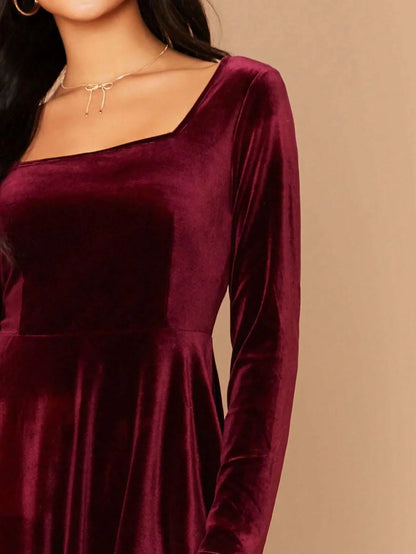 Robe En Velours À Manches Longues Pour Femme