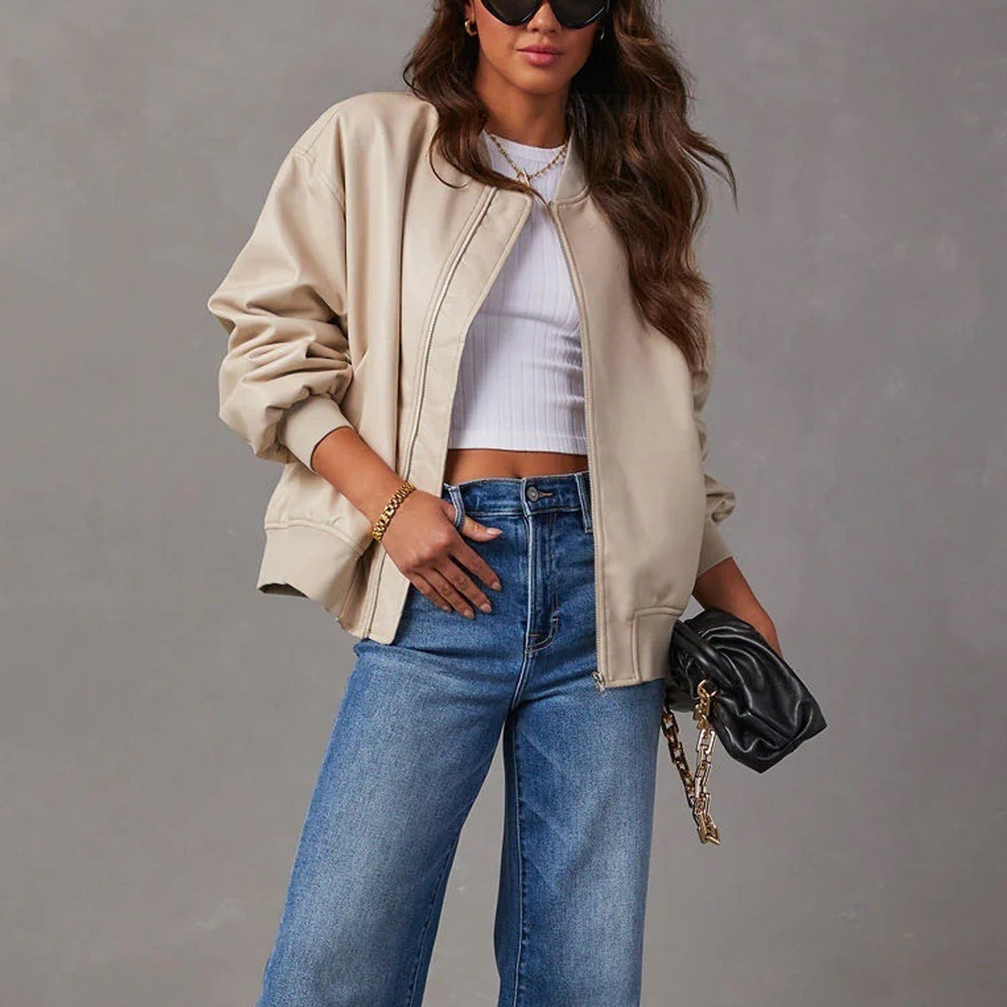 Veste Biker en Cuir Décontractée Style Baseball Femmes