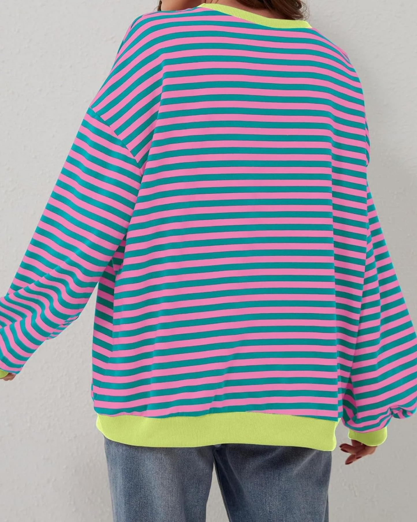 Sweatshirt Oversize Rayé Manches Longues Femmes