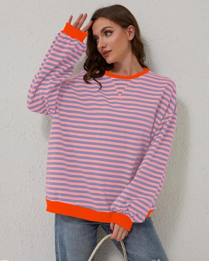 Sweatshirt Oversize Rayé Manches Longues Femmes