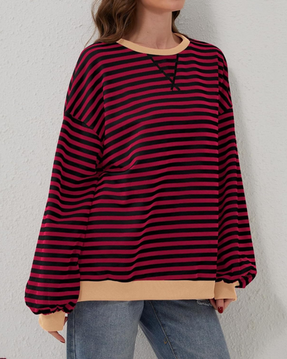 Sweatshirt Oversize Rayé Manches Longues Femmes