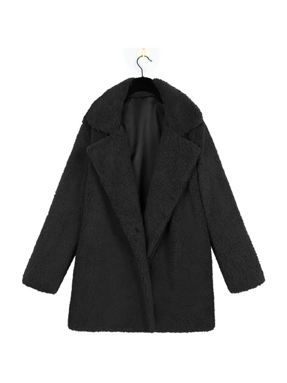 Manteau court en peluche teddy douillet avec col revers pour femme
