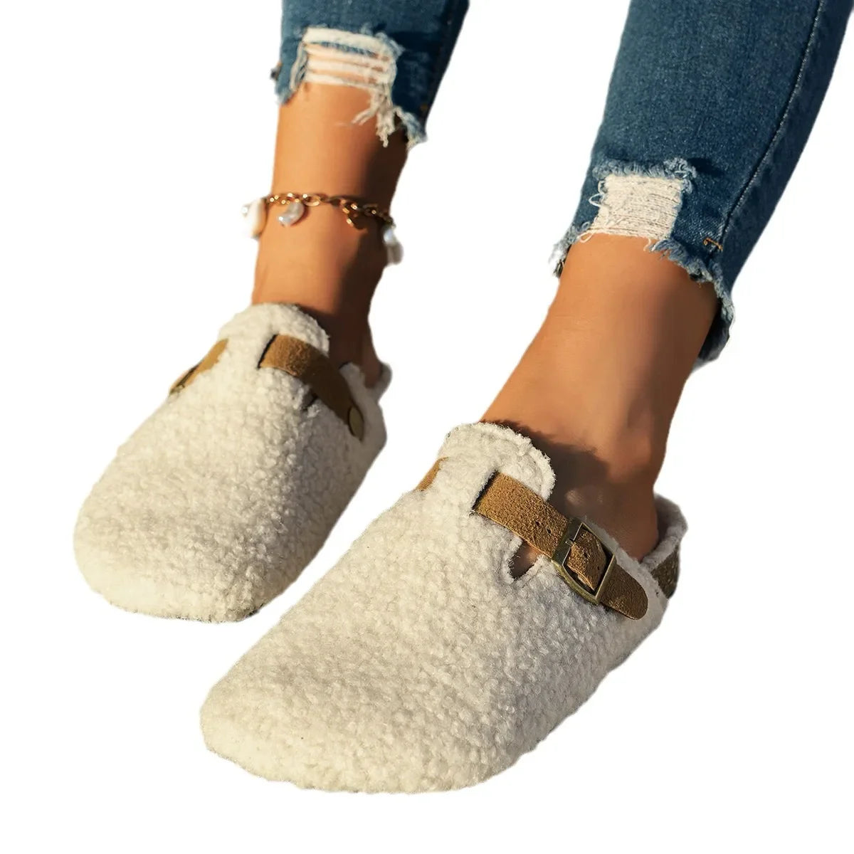 Chaussons en peau de mouton de luxe confortables pour l'hiver