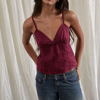 Chic crop top avec décolleté en V et nœud ajustable