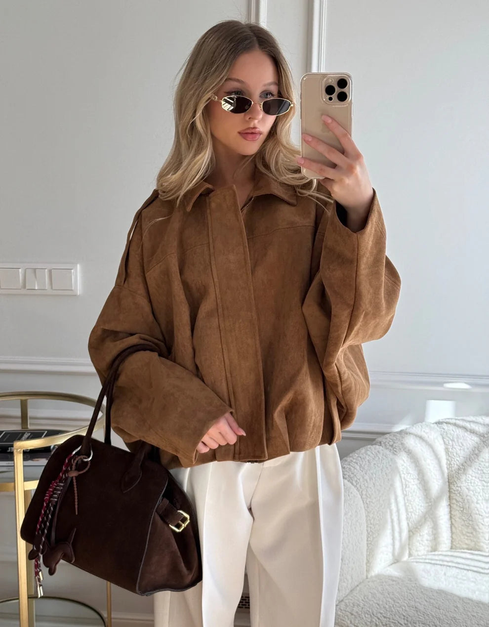 Blouson Aviateur en Daim pour Femme