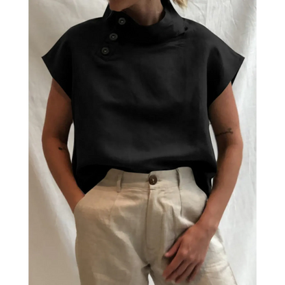 Blouse de bureau en coton et lin avec détails de boutons