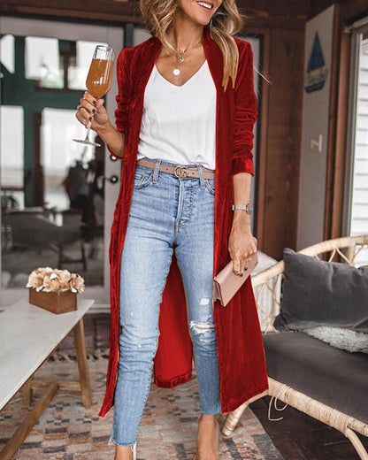 Cardigan Long en Velours Luxueux pour Femmes