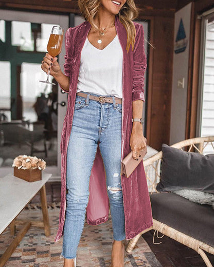 Cardigan Long en Velours Luxueux pour Femmes