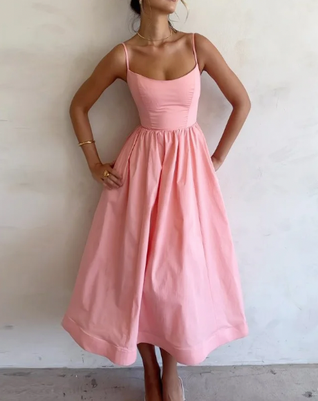 Robe Midi Sans Manches à Col Rond Chic Pour Femme