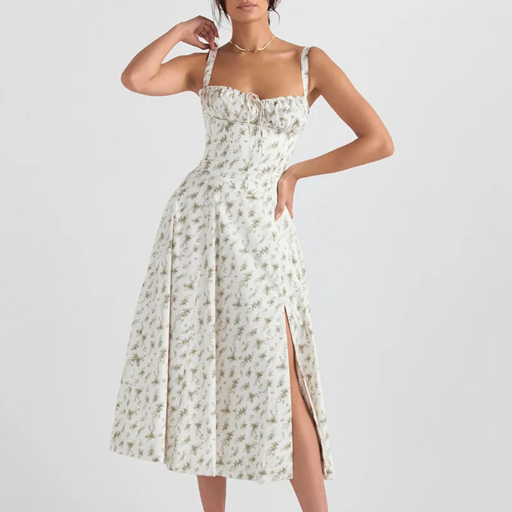 Robe Midi Bohème Florale Élégante Sans Manches