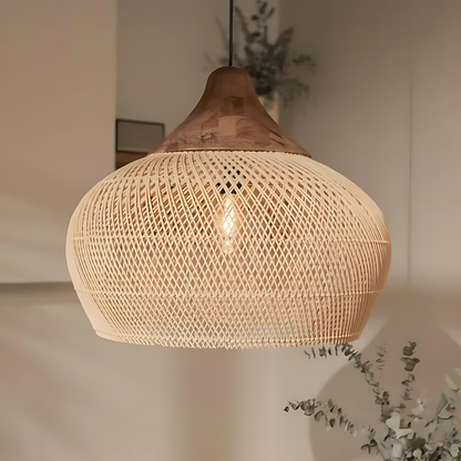 Luminaire suspendu en rotin Boho fabriqué à la main