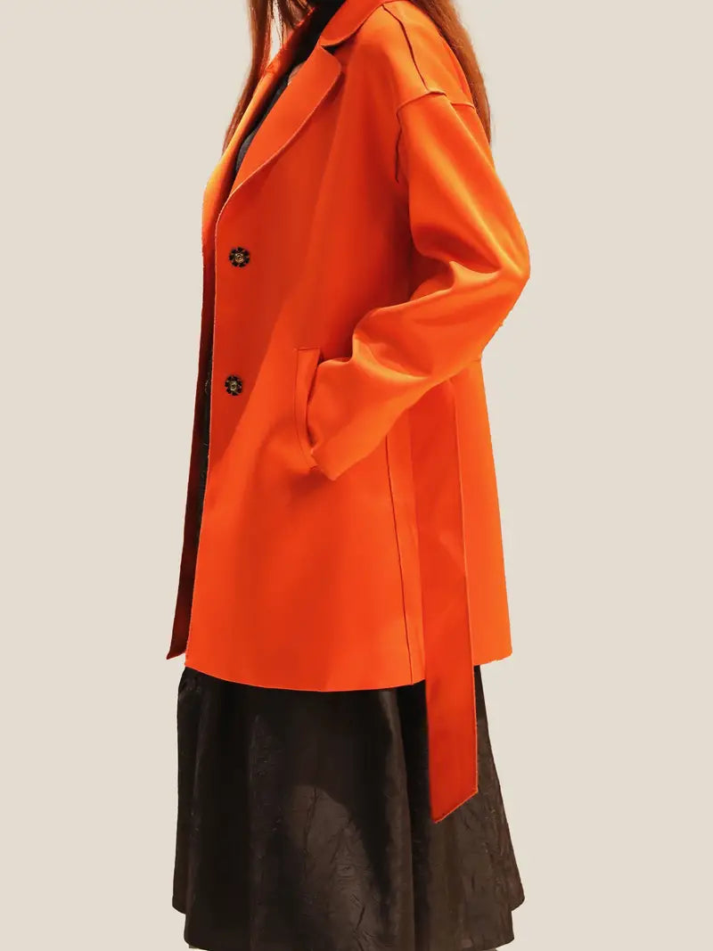 Femme Audacieux Classique Orange Rouge Trench Coat