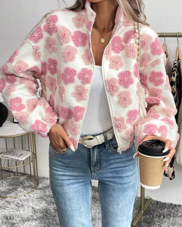 Veste en polaire douillette avec imprimé floral bonbon