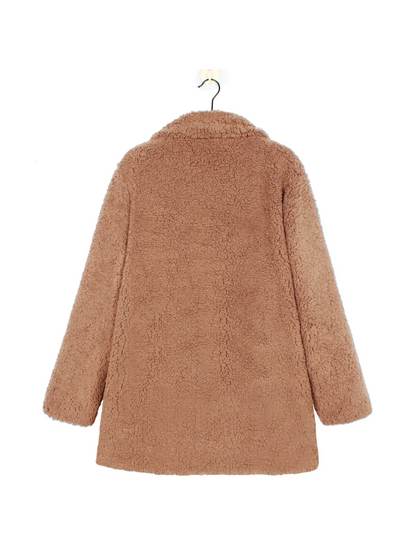 Manteau court en peluche teddy douillet avec col revers pour femme