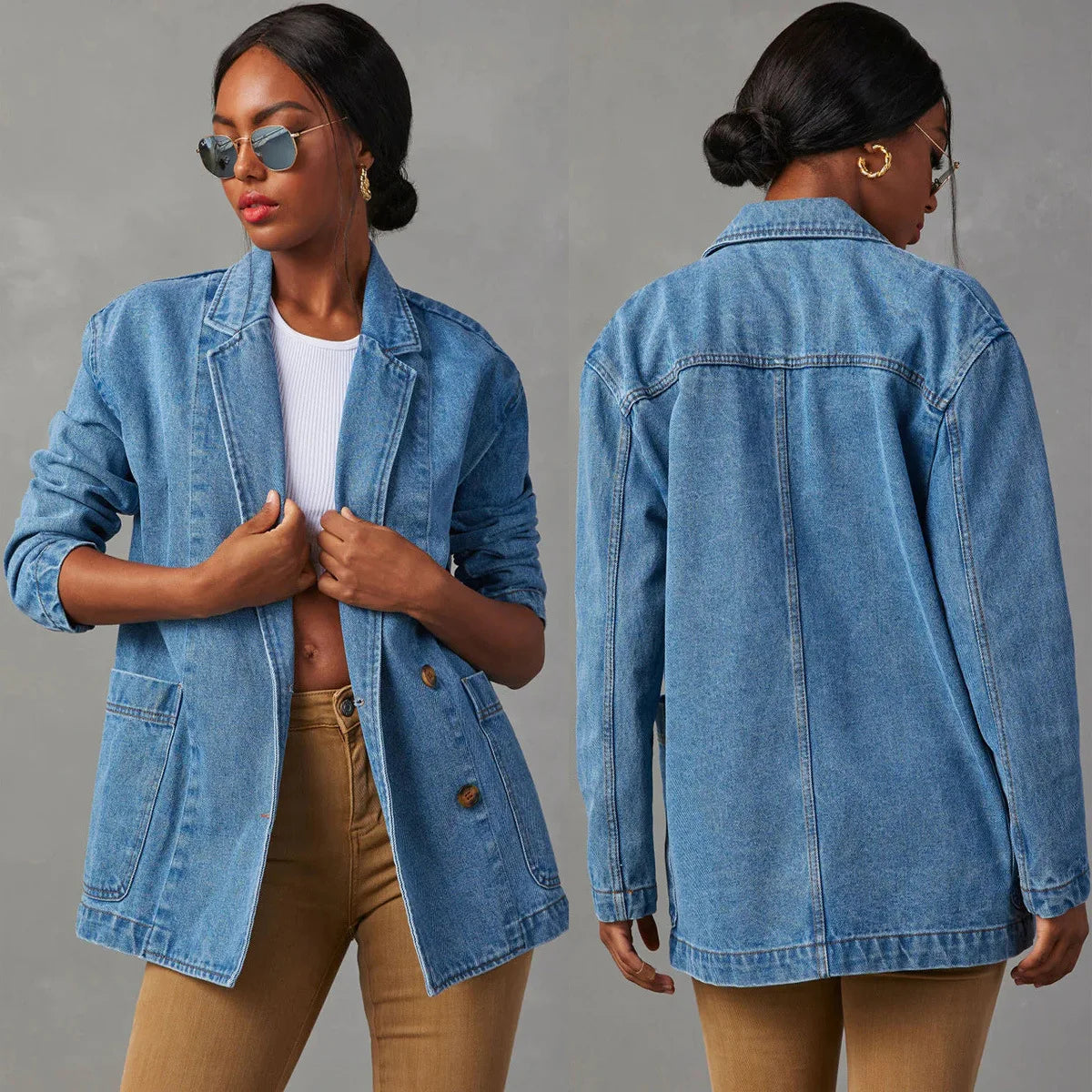 Veste Blazer en Denim Chic et Élégante pour Femme