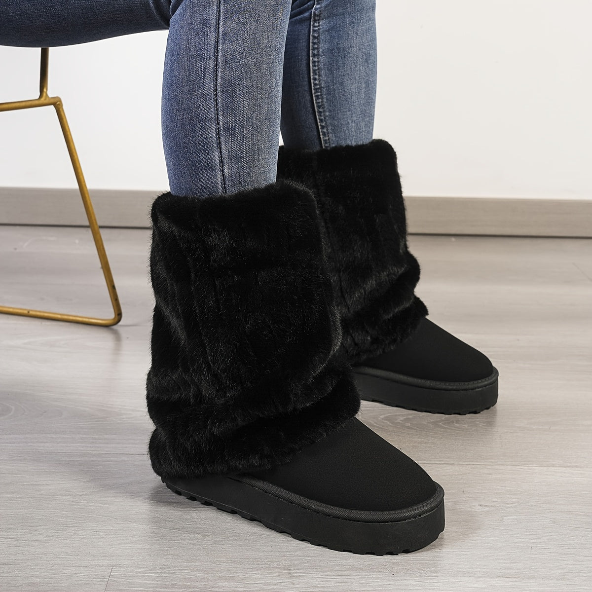 Bottes de Neige Mi Mollet en Peluche pour Femmes