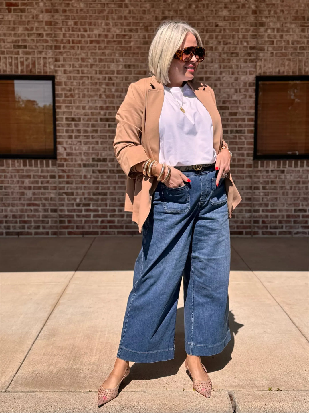 Jeans en denim taille haute à jambes larges pour femmes