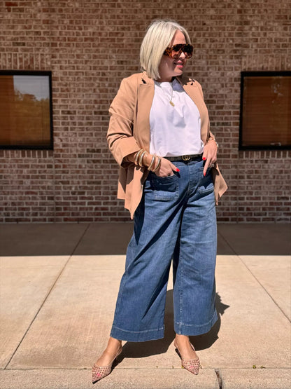 Jeans en denim taille haute à jambes larges pour femmes