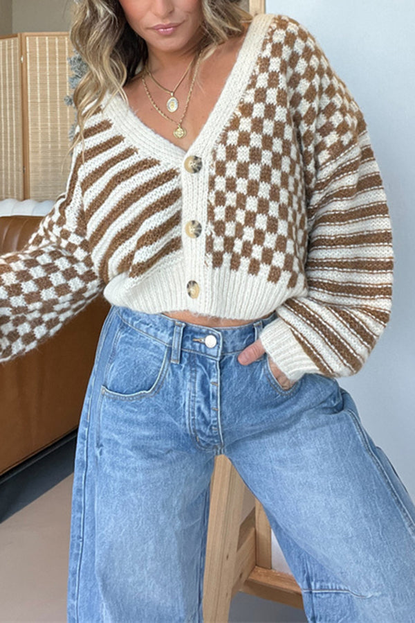 Cardigan en tricot à carreaux douillet pour superposition