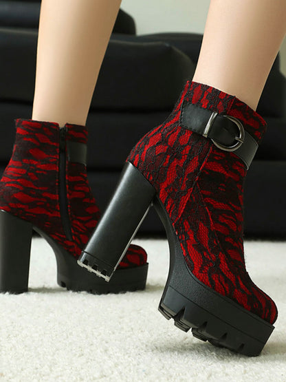 Bottes à plateforme en dentelle vintage avec talons épais