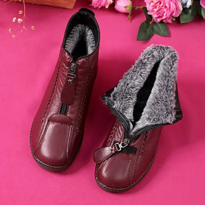 Bottes d'hiver en cuir naturel confortable avec doublure chaude