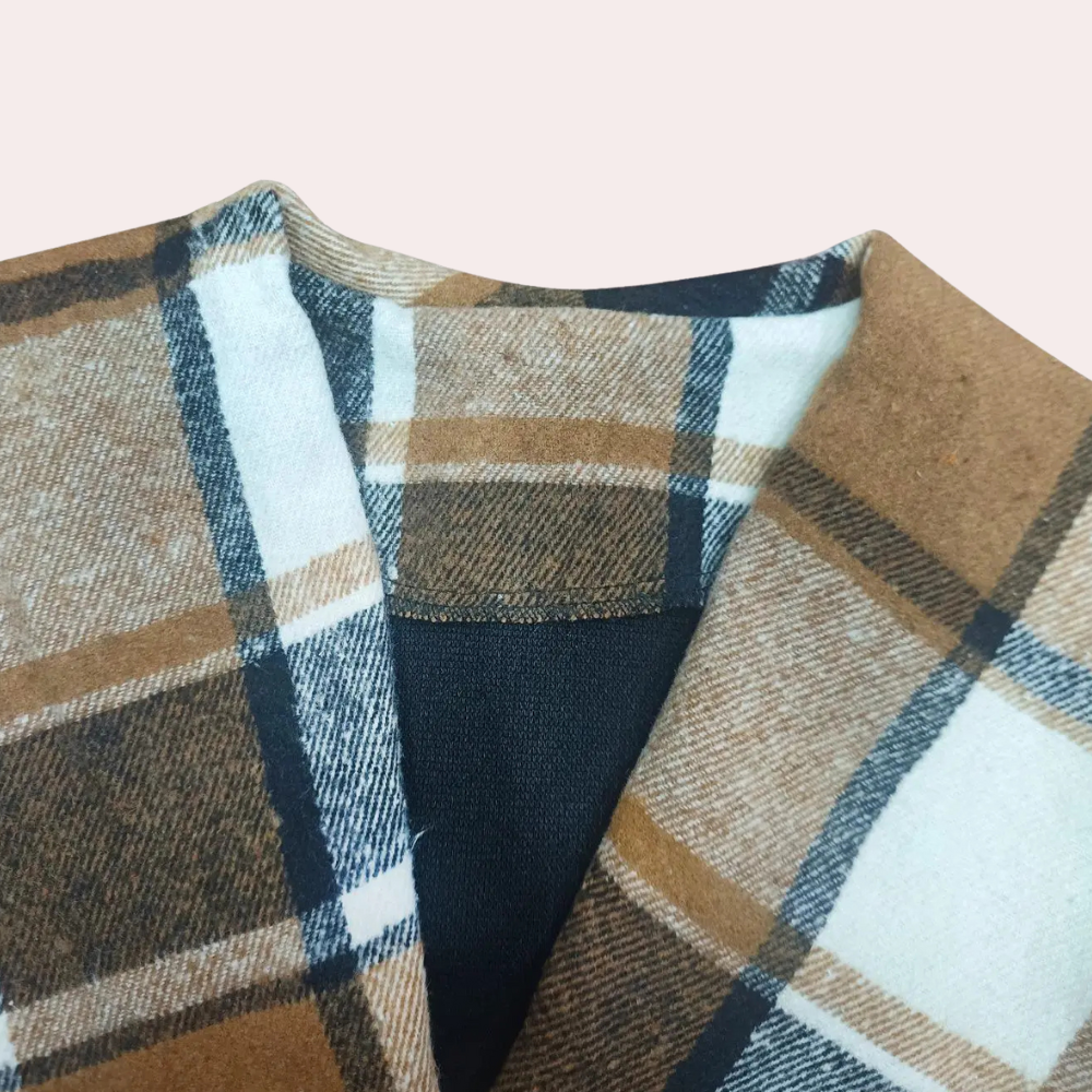 Manteau d'Hiver Ceinturé à Motif Carreaux pour Femmes