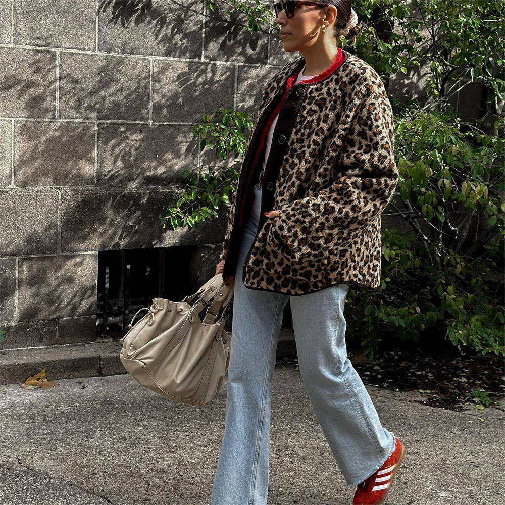 Veste Printanière Chic à Imprimé Léopard pour Femmes