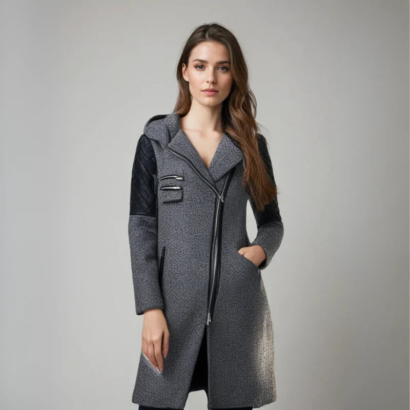 Manteau D'Hiver Matelassé en Laine avec Capuche pour Femme